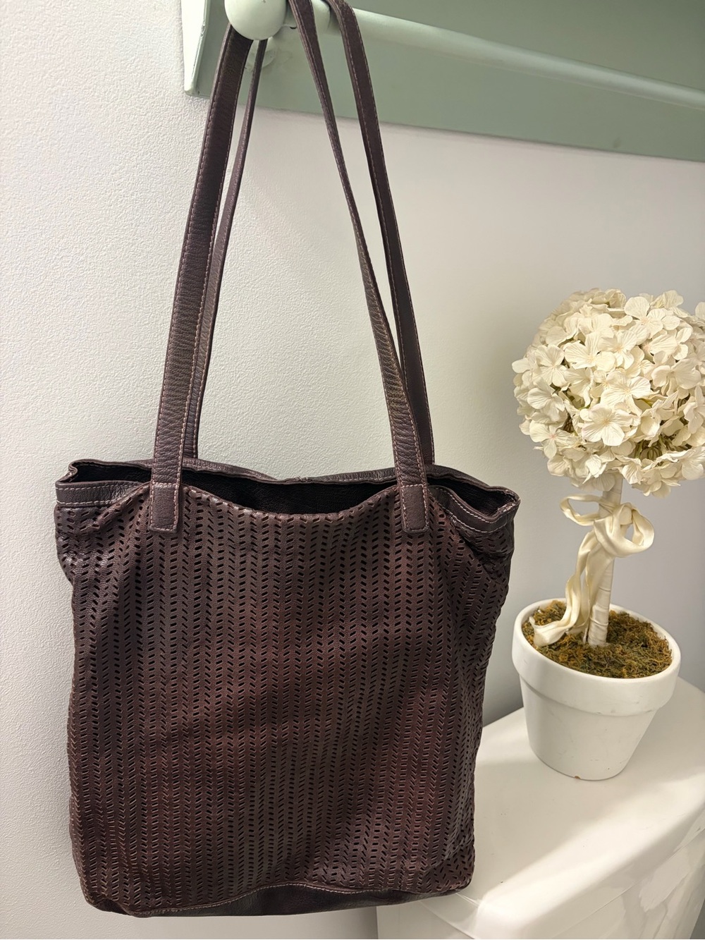 Latico NJ USA Chocolate Brown Perforated Genuine Leather Tote